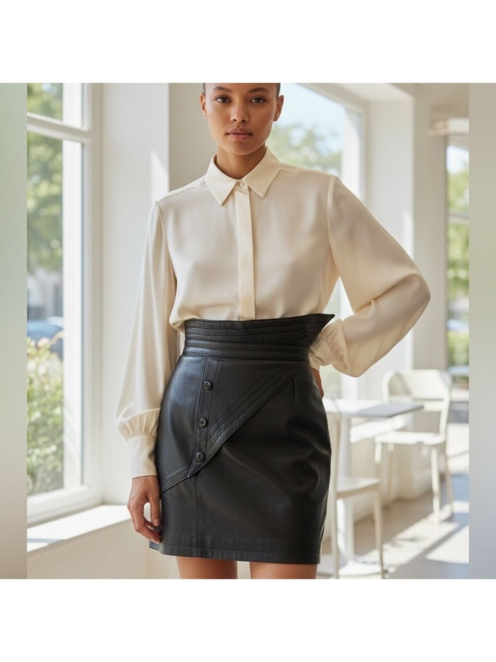 80s ESCADA MARGARETTA LEY LEATHER MINI SKIRT MADE IN W GERMANY ROCKABILLY SZ 4